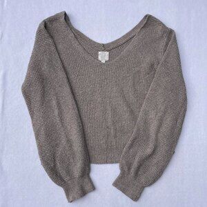 Taupe Brown Hope Rose Knit Oversized Baggy Off Shoulder Slouchy Sweater Size S